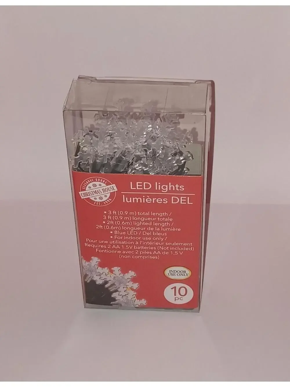 Christmas House Battery Operated 3 Feet Long With 10 Clear LED Snowflake Lights